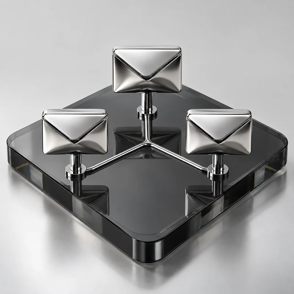 Chrome envelopes arranged as a connected customer journey